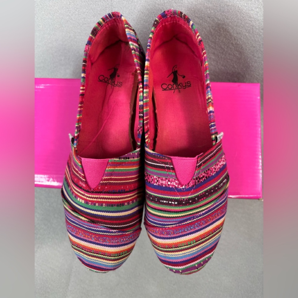 Corkys 7 SUES Striped Multi Colorful Summer Flats Women's Shoes - Picture 5 of 9